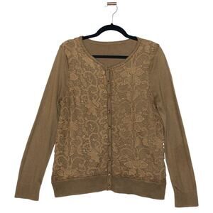 Army Green Lace Cropped Cardigan Sweater Size Large